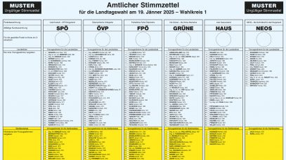 Muster-Stimmzettel LTW 2025 Wahlkreis 1