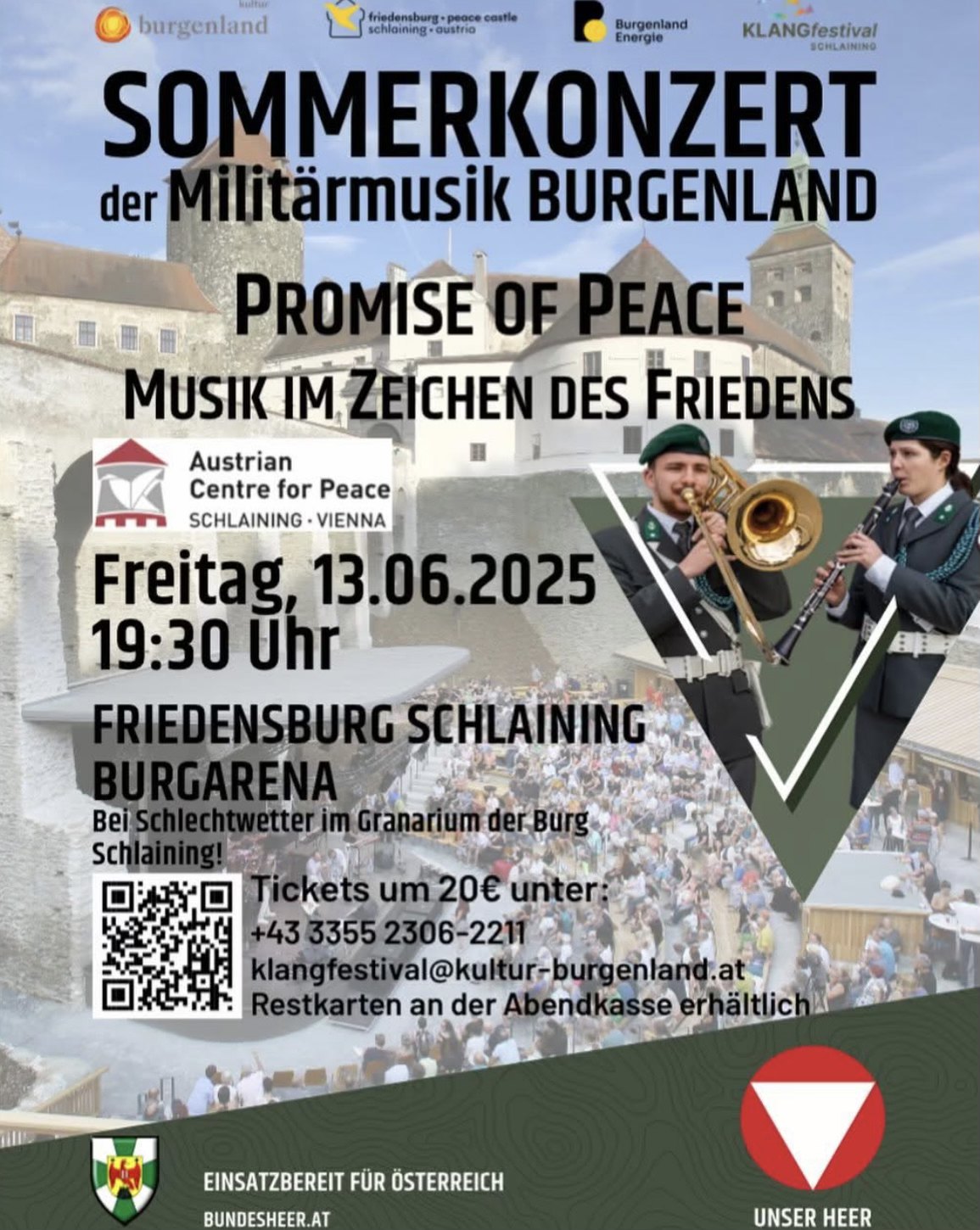 Sommerkonzert der Militärmusik Burgenland in der Friedensburg Schlaining Promise of Peace – Musik im Zeichen des Friedens